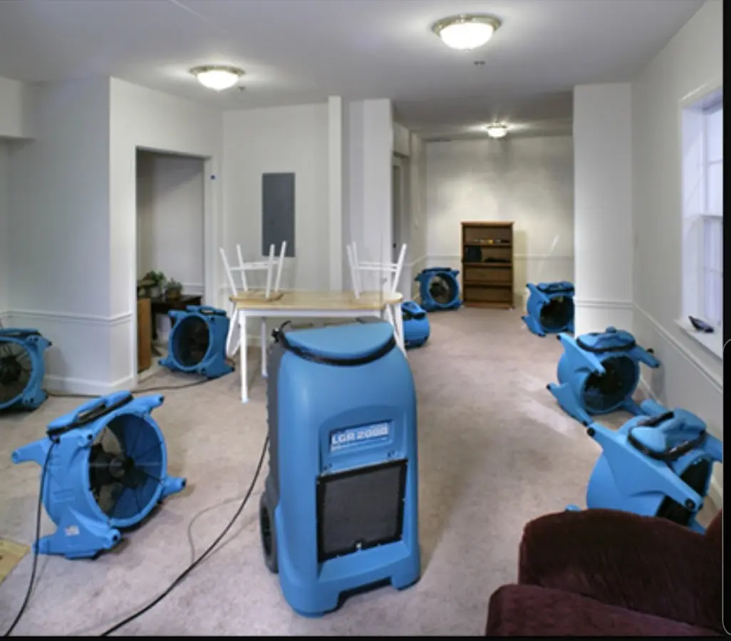 Air movers and dehumidifier setup for Water Damage Restoration in Boiling Springs